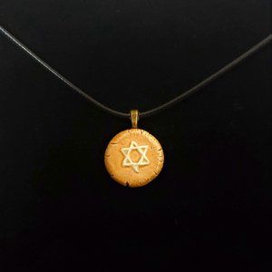Handmade Ceramic Light Caramel Star of David Pendant Necklace